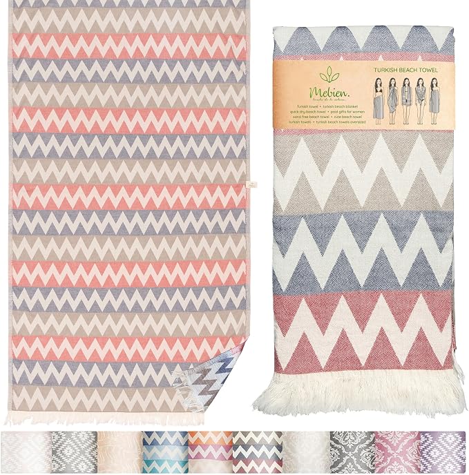 Turkish Beach Towel 35”x67” – 100% Cotton, Quick Dry, Lightweight Oversized by MEBIENTOUCHEDELANATURE
