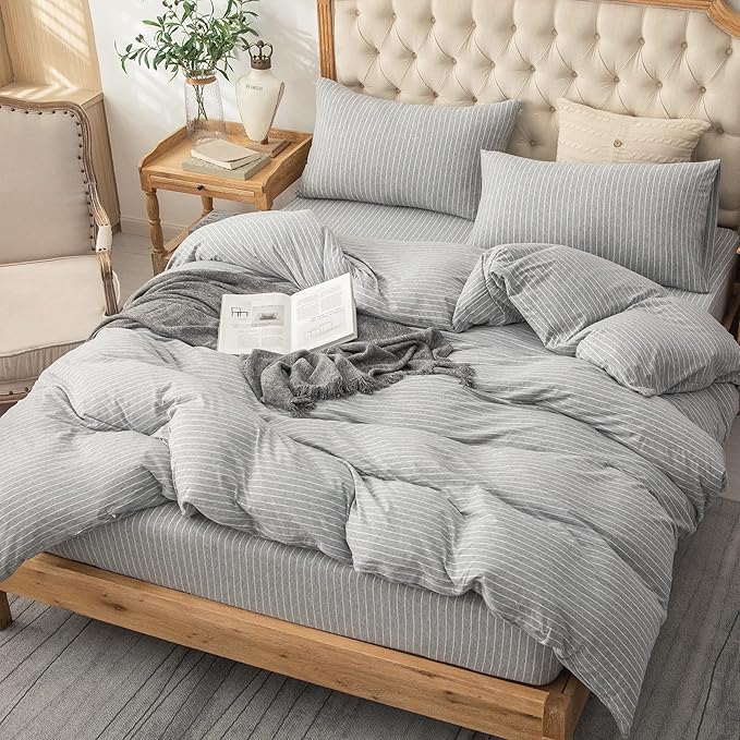 PURE ERA Jersey Knit Duvet Cover Set 100% T-Shirt Heather Cotton Super Soft - Image 4