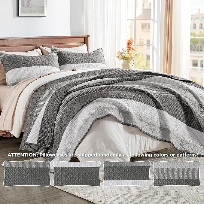 Andency King Size Quilt Set Dark Grey, 3 Pieces Summer Ultra Soft Lightweight - Image 6