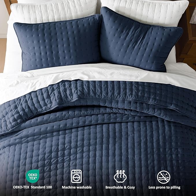 WDCOZY Navy Blue Oversized California King Size Quilt Bedding Sets - Image 7
