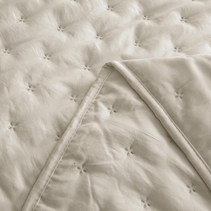 ROARINGWILD Beige Oversized California Cal King Size Quilt Bedding Set - Image 4