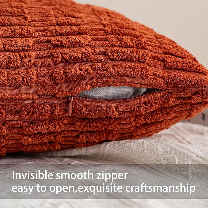 Aegero Pack of 2 Corduroy Decorative Throw Pillow Covers 18x18 Inch Soft - Image 3