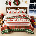 Whale Flotilla Christmas Quilts Queen Size, Soft Boho Floral Bedspreads by WHALEFLOTILLA