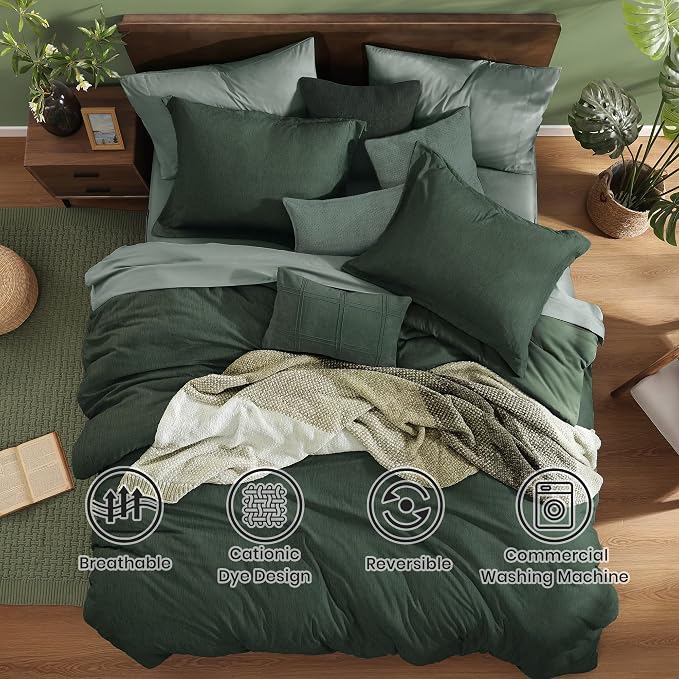 Monbix Super King Plus Comforter Set, Deep Forest Cationic Dyeing Bedding Set - Image 2