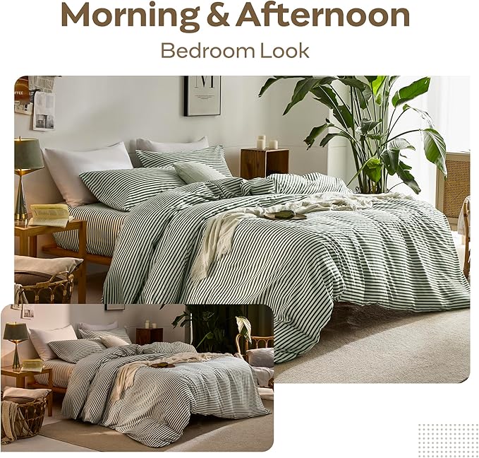 JELLYMONI 100% Natural Cotton 2pcs Striped Duvet Cover Sets, - Image 6