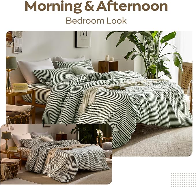 JELLYMONI 100% Natural Cotton 3pcs Striped Duvet Cover Sets, - Image 6