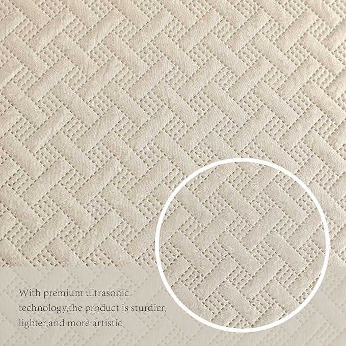 FLYMME Beige Twin Quilt Bedding Set Thin Lightweight Bedspreads, Modern Style - Image 6