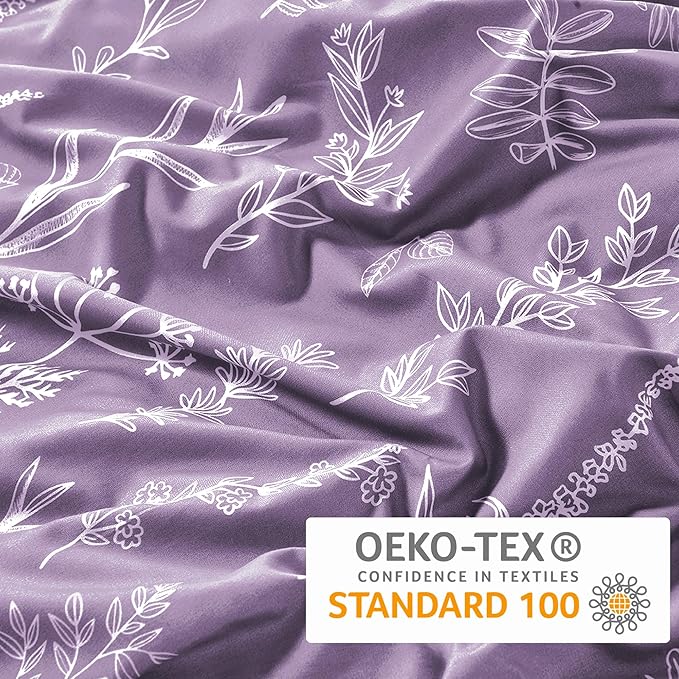 MUXHOMO Duvet Cover Queen Size, Reversible Floral Grayish Purple Duvet Cover Set - Image 5