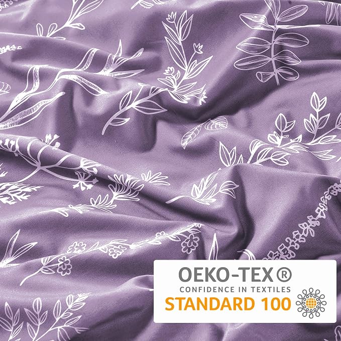 MUXHOMO Duvet Cover Full Size, Reversible Floral Grayish Purple Duvet Cover Set - Image 5