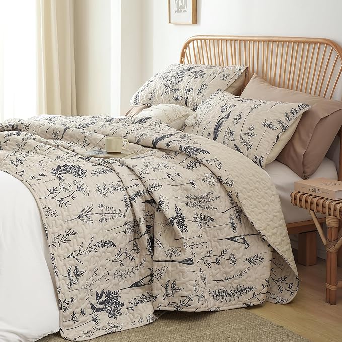 JANZAA Twin Quilt Beige Quilt Bed Spread Boho Quilt - Image 6