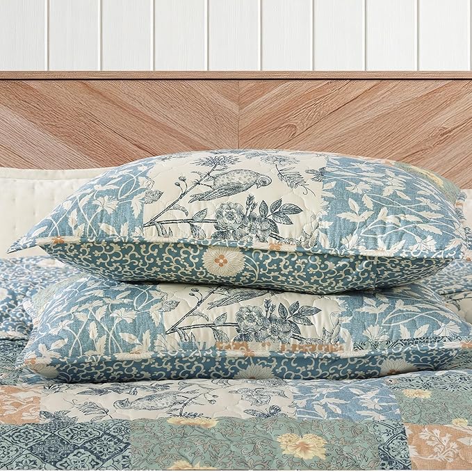 BLOOMHAVEN Quilt Set Queen Size, Patchwork Green Floral Quilt Sets, Reversible - Image 5