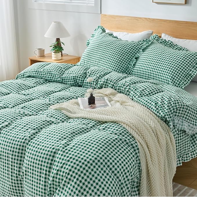 Gingham Duvet Cover Full Size, 3 Pieces Soft Breathable Microfiber Plaid - Image 6