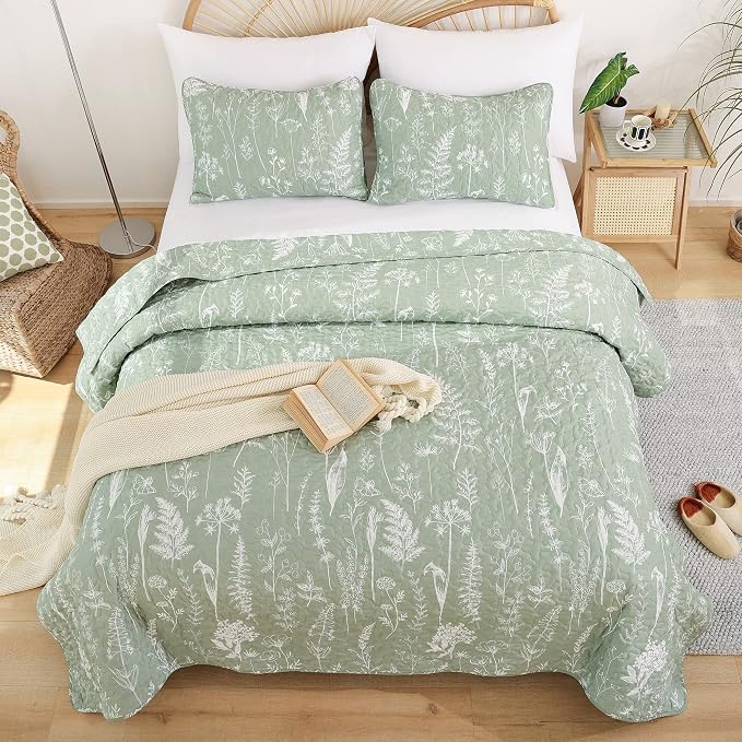 JANZAA Quilt King Size Sage Green Quilt Bed Spread Boho Quilt - Image 9