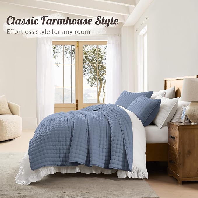 WDCOZY Dusty Blue Cloud Quilt Set Twin Size, Lightweight Soft Cross Stitch - Image 6