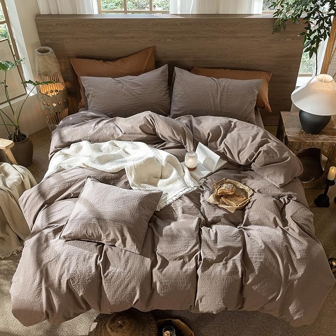 MooMee Wavy Striped Duvet Cover Set 100% Washed Cotton Linen Like Textured - Image 5