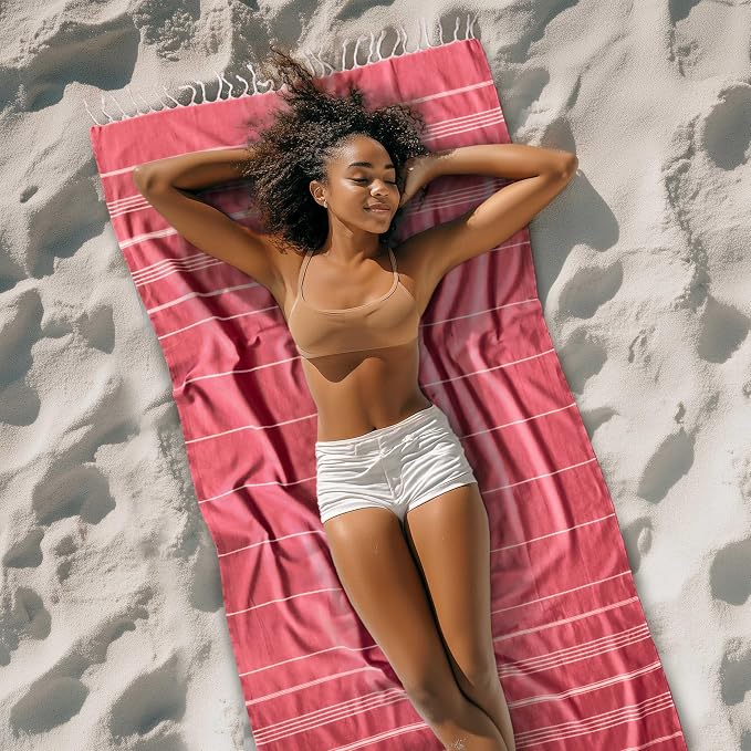 Cacala Lightweight and Thin Turkish Beach Towel 100% Cotton Sand-Free and - Image 2