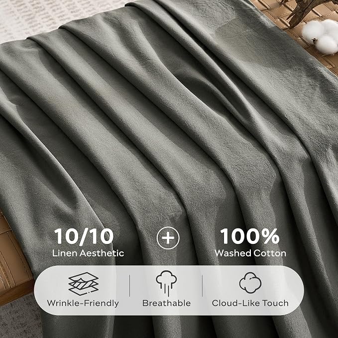 JELLYMONI 100% Washed Cotton Duvet Cover Full – Soft, Breathable Linen-Look - Image 3