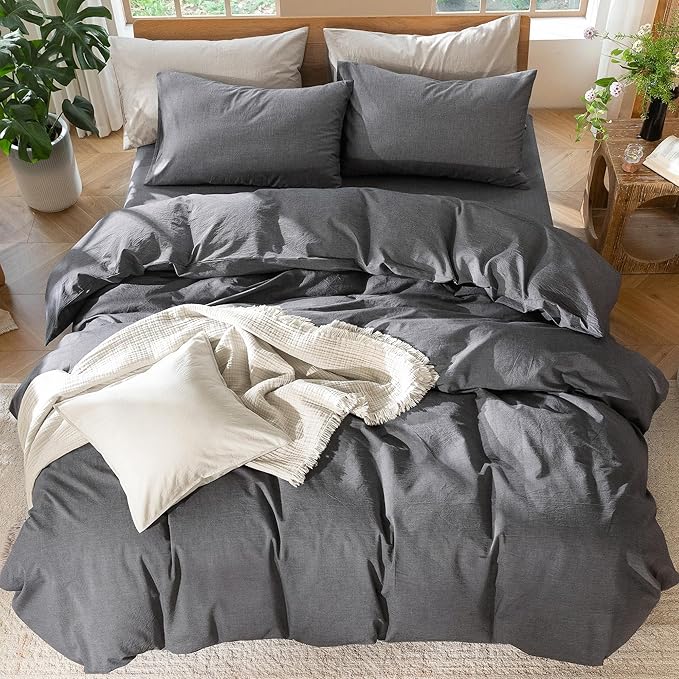 MooMee Bedding Duvet Cover Set 100% Washed Cotton Linen Like Textured - Image 5