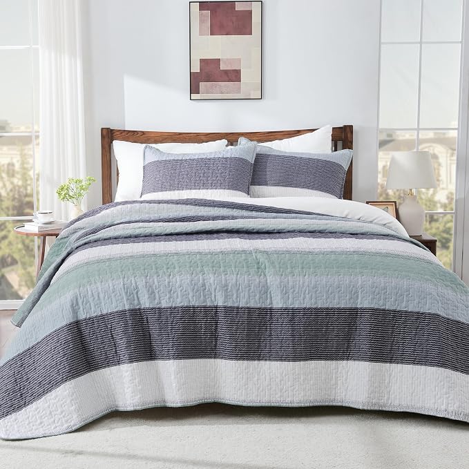 Andency Queen Quilt Bedding Set Sage Green, 3 Pieces Patchwork Mint Green - Image 8