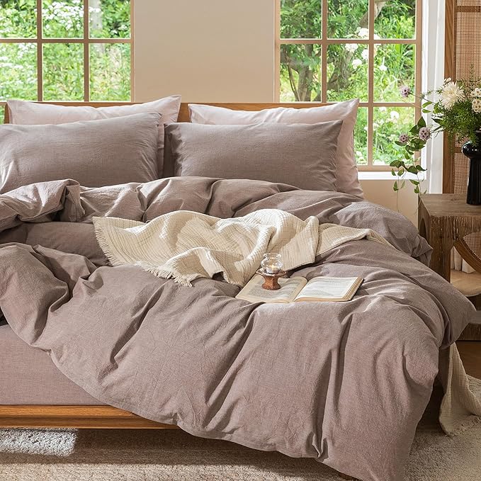MooMee Bedding Duvet Cover Set 100% Washed Cotton Linen Like Textured - Image 8