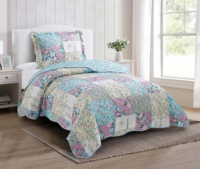 Brilliant Sunshine Lilac Rose Toile Quilt Set, 2-Piece Bedding Sets, by BrilliantSunshine