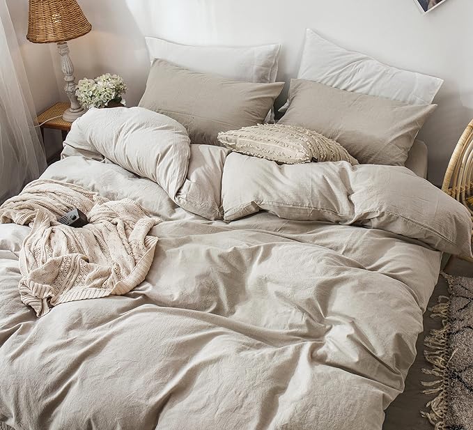 MooMee Bedding Duvet Cover Set 100% Washed Cotton Linen Like Textured - Image 3