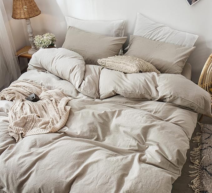 MooMee Bedding Duvet Cover Set 100% Washed Cotton Linen Like Textured - Image 3