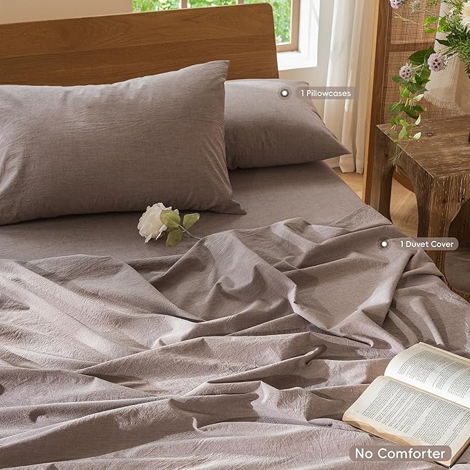 MooMee Bedding Duvet Cover Set 100% Washed Cotton Linen Like Textured - Image 2