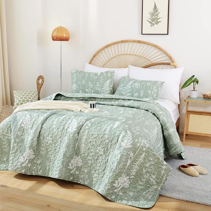 JANZAA Quilt King Size Sage Green Quilt Bed Spread Boho Quilt - Image 8