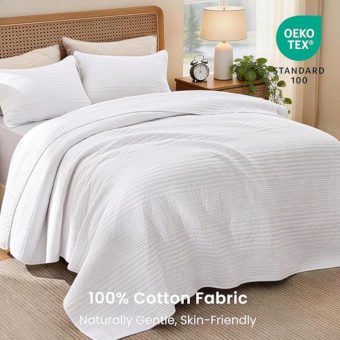 Love's cabin King Size Cotton Quilt Set, 100% Cotton Fabric Striped Textured - Image 2