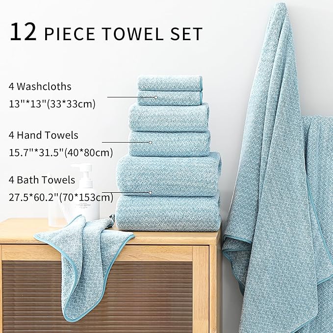 Ultra Soft Bath Towel Set, 12 Piece Family Bathroom Towels Set - Image 5