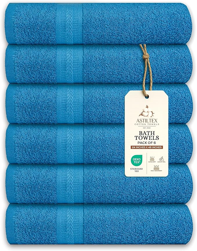 Medium Bath Towels Pack of 6 – 24x48 Inches – Soft, Quick Dry & Highly by ASTILTEXCottonTowels