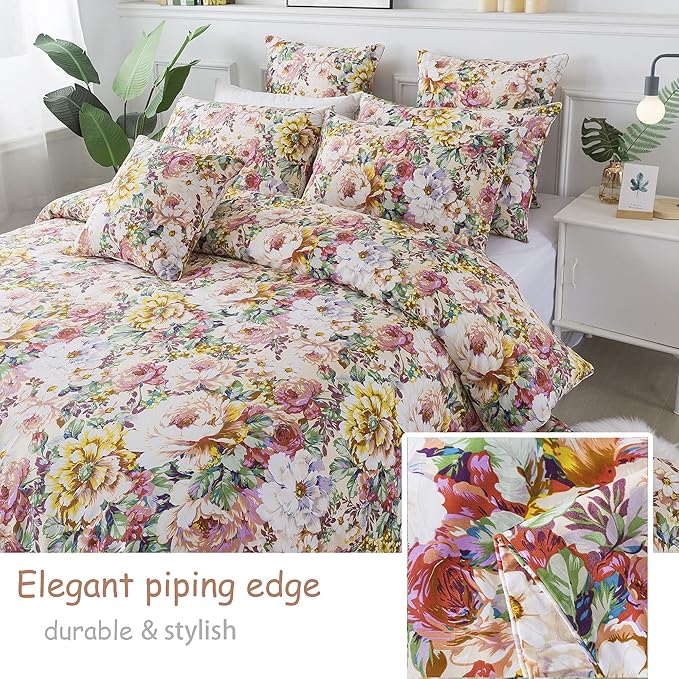 FADFAY Garden Floral Bedding Set Queen 100% Cotton 600 TC Shabby Vintage Duvet - Image 6