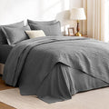 Love's cabin King Quilt Set Grey, Bed in a Bag King Size Bedding 7 Pieces by Lovescabin