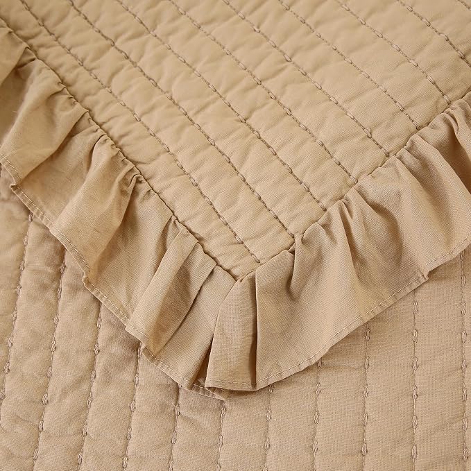 ROOMLIFE Quilt Set Full Size 3D Floral Embroidery Pattern 3-Piece Cotton - Image 9