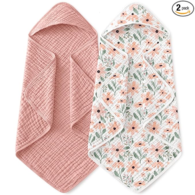 Yoofoss Hooded Baby Towels for Newborn 2 Pack 100% Muslin Organic Cotton Baby by YOOFOSS