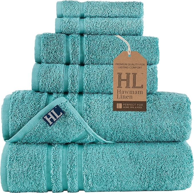 Hawmam Linen Teal Turquoise 6 Piece Bath Towels Set by HawmamLinen