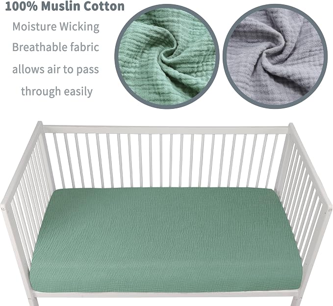 GUNTAIL Muslin Crib Sheets for Boys Girls 100% Cotton Fitted Baby Crib Sheet 2 - Image 3