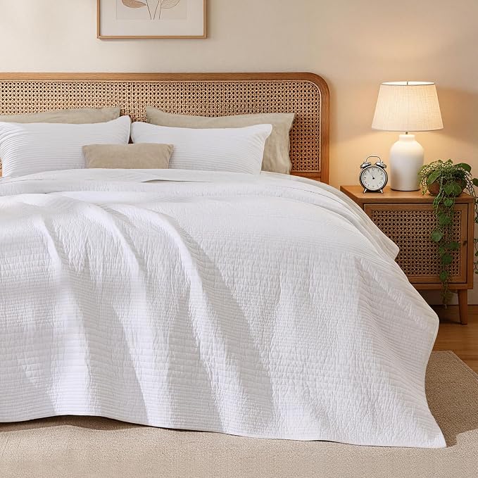 Love's cabin King Size Cotton Quilt Set, 100% Cotton Fabric Striped Textured by Lovescabin