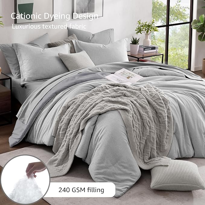 Monbix Full Size Comforter Set, Bedding Sets Full 7 Pieces, Cationic Dyeing Bed - Image 3