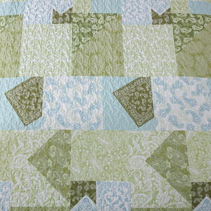 Mybedsoul Patchwork Quilt King Size, Soft Sage Green Paisley Floral King - Image 8
