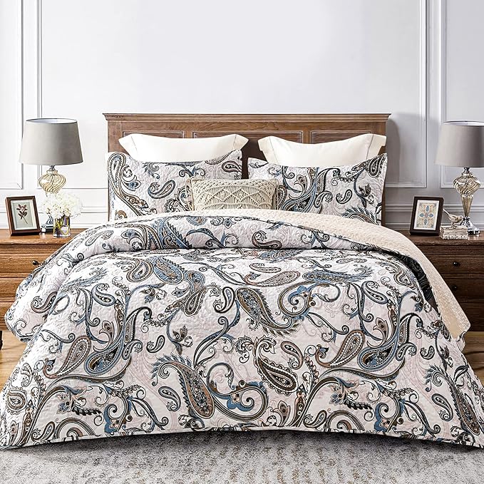 Whale Flotilla Reversible Printed Quilt King Size, Extra Soft Boho Paisley by WHALEFLOTILLA