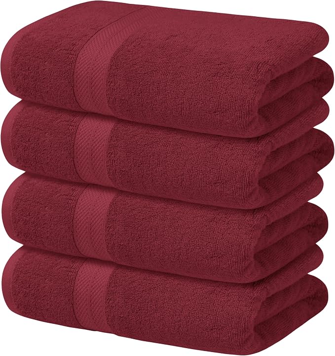 Avalon Towels Red Bath Towels Set of 4 pcs, 100% Cotton Towel Absorbent and by AvalonTowels