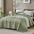 Andency Queen Quilt Bedding Set Weat Green, 3 Pieces Patchwork Summer Striped by Andency