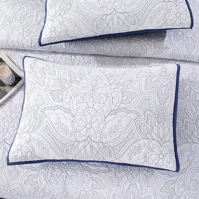 ROOMLIFE Quilt Set Full Size 3D Floral Campanula Embroidery Pattern 3-Piece - Image 7