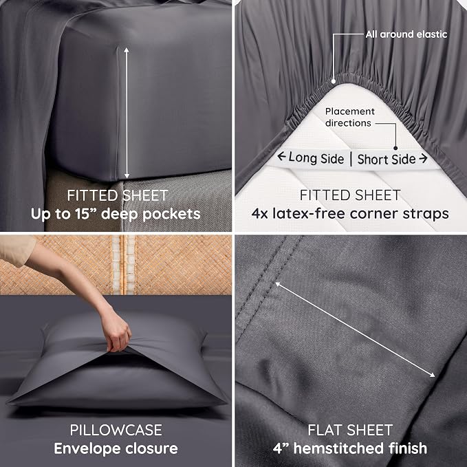 Bambaw 100% Viscose Derived from Bamboo Sheet Set Full Size – 4pcs Cooling - Image 5