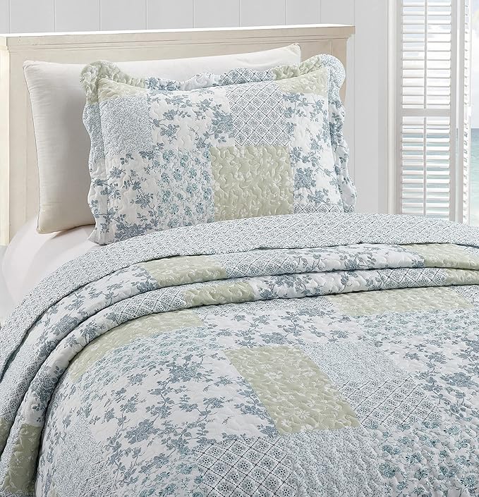 Brilliant Sunshine Multi Blue and Beige Floral Patchwork, 2-Piece Quilt Set - Image 3