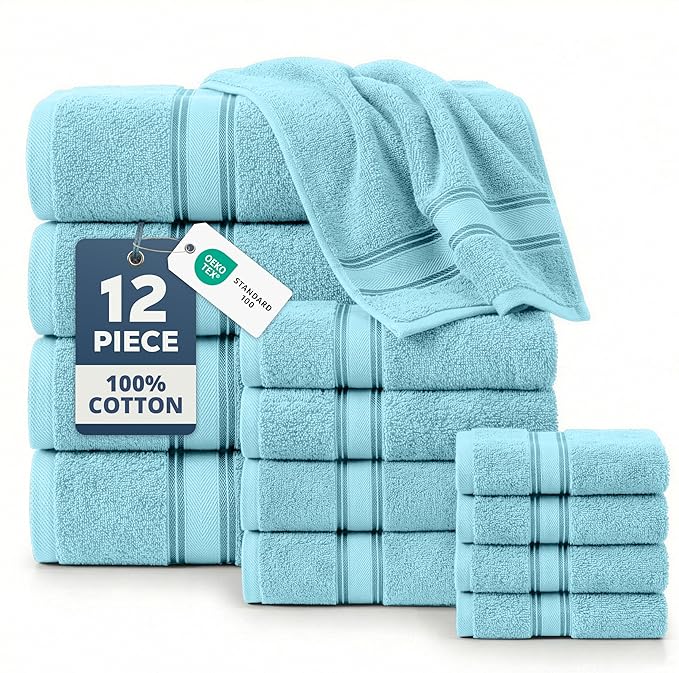 LANE LINEN Luxury Towel Set for Bathroom – 12-Pack 100% Cotton Towels, Zero by LaneLinen