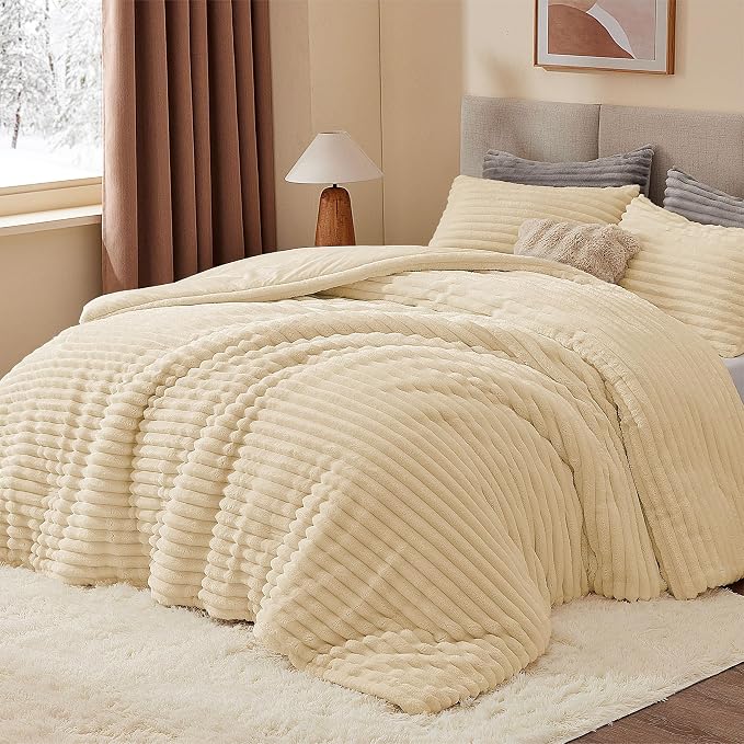BEDELITE Fleece Twin Comforter Set -Super Soft & Warm Fluffy Beige Bedding - Image 2