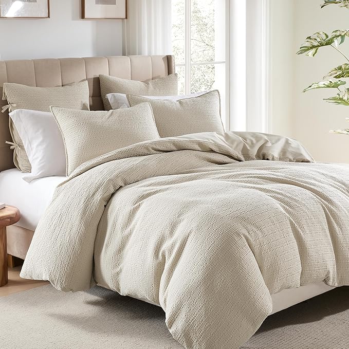 WDCOZY 100% Cotton Luxury Honeycomb Duvet Cover Set King Size - Image 2